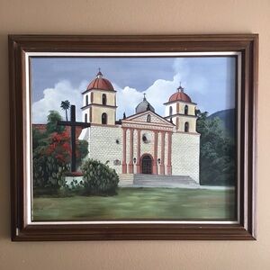Vintage Original Oil Painting of Santa Barbara California Mission